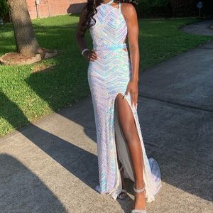 White crystal Dress with open back and a slit